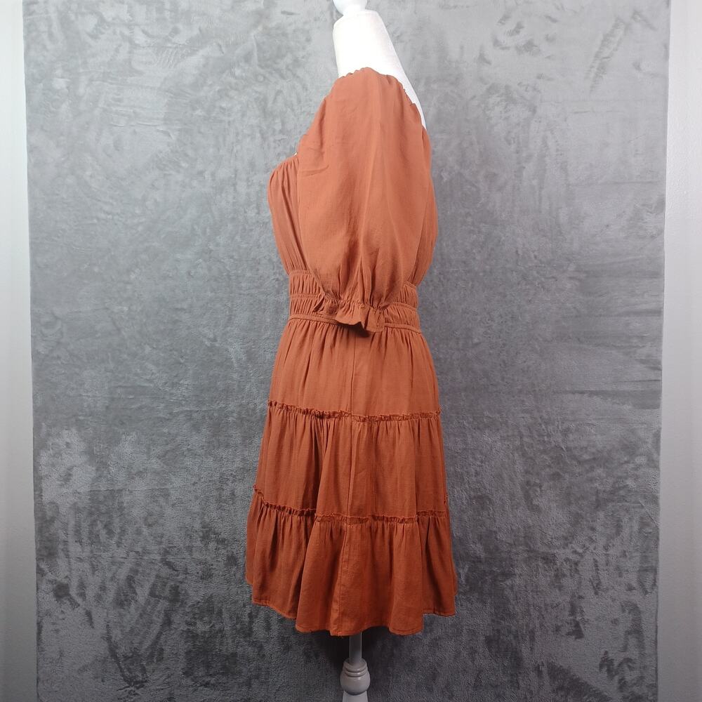 Trixie Puff Sleeve Tiered Dress L Square Neck Peasant Cottagecore Smocked Boho - Picture 12 of 13